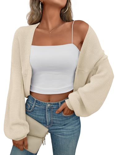 LILLUSORY Bolero Shrug Cardigan Sweater Herbst Fledermausflügel Langarm Cropped Open Front Strickpullover, aprikose, Klein von LILLUSORY