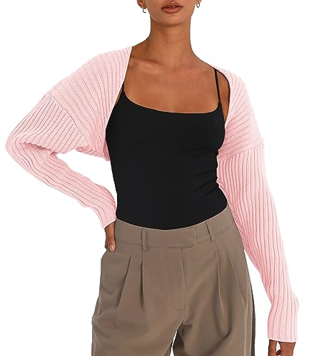 LILLUSORY Damen-Strickjacke, bauchfrei, Bolero, Herbstpullover, niedliches Oberteil, modisch, trendig, langärmelig, Y2K Kleidung, Babyrosa, Medium von LILLUSORY
