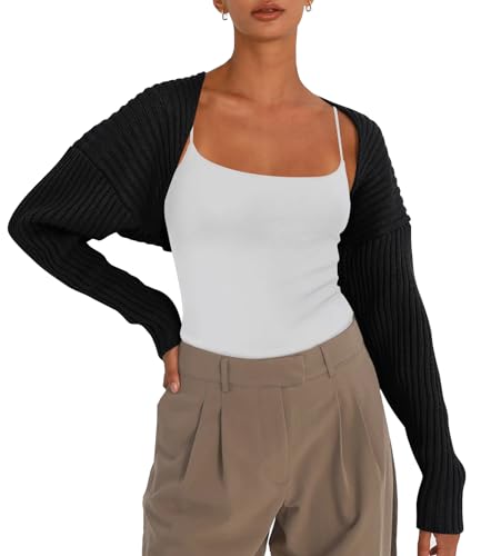 LILLUSORY Damen-Strickjacke, bauchfrei, Bolero, Herbstpullover, niedliches Oberteil, modisch, trendig, langärmelig, Y2K Kleidung, Schwarz, Medium von LILLUSORY