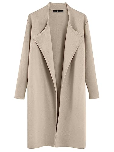 LILLUSORY Damen Lange Wolle Cardigan Pullover Oversized Herbst Dressy Coatigan Leichte Lässige Jacken Stricken Wintermäntel, Helles Hellbraun, Mittel von LILLUSORY