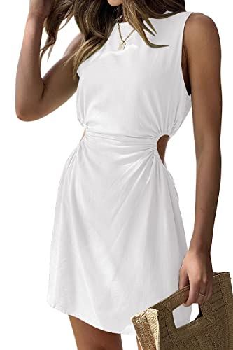 LILLUSORY Damen Mini-Kleid, figurbetont, ärmellos, kurzes Kleid, Weiss/opulenter Garten, Klein von LILLUSORY