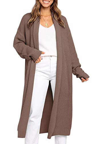 LILLUSORY Lange Strickjacke für Damen, trendig, übergroß, vorne offen, Wintermantel, Khaki, Groß von LILLUSORY