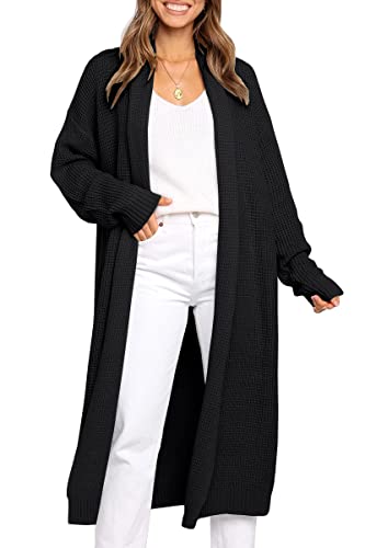 LILLUSORY Damen Oversized Slouchy Knit Chunky Open Front Sweater Mantel mit Taschen, Schwarz, Groß von LILLUSORY