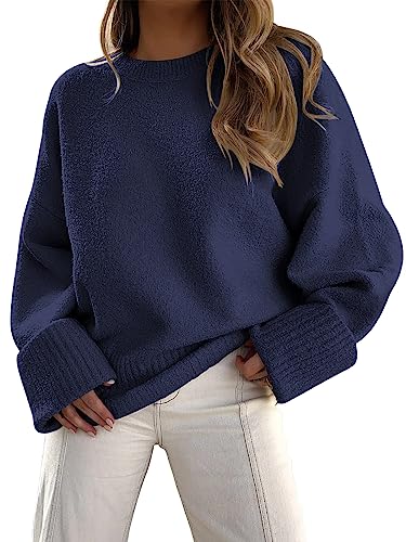 LILLUSORY Damen-Pullover, überschnittener, flauschiger, dicker, warmer Pullover, Marineblau, Klein von LILLUSORY