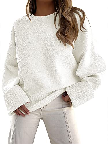 LILLUSORY Damen übergroße Pullover 2023 Herbst Fuzzy Knit Chunky Warm Pullover Sweater, Weiss/opulenter Garten, Klein von LILLUSORY