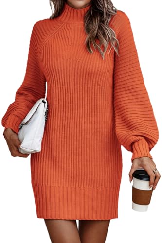 LILLUSORY Damen Pullover mit Stehkragen und Laternenärmeln, gerippter Strick, Tunika-Pullover, Orange/Abendrot im Zickzackmuster (Sunset Chevron), Klein von LILLUSORY