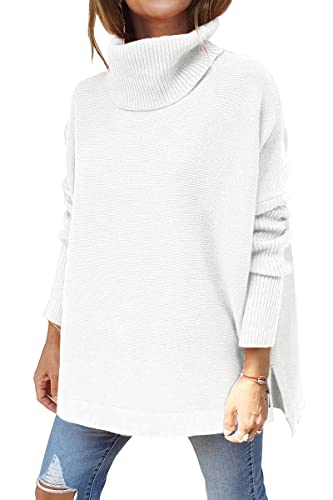 LILLUSORY Damen Rollkragen Übergroße Pullover 2023 Herbst Lange Fledermausärmel Verschütteter Saum Tunika Pullover Pullover Strickoberteile, Weiss/opulenter Garten, Groß von LILLUSORY