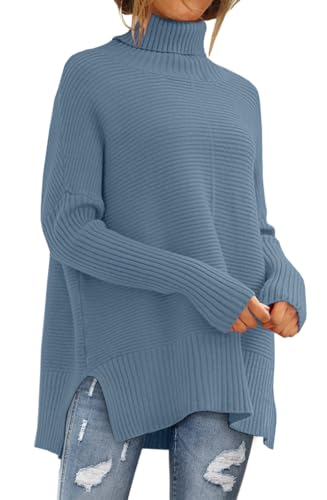 LILLUSORY Oversize-Rollkragenpullover für Damen, Herbst, Fledermausärmel, Rippstrick-Tunika, Indigo/Mandala-Traum, X-Groß LILLUSORY Oversize-Rollkragenpullover für Damen, Herbst, Fledermausärmel, Rippstrick-Tunika, Indigo/Mandala-Traum, X-Groß von LILLUSORY