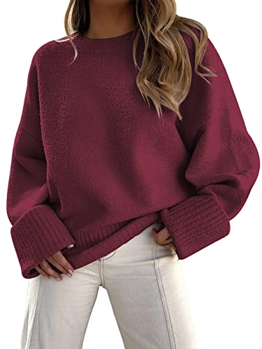 LILLUSORY Damen-Pullover, überschnittener, flauschiger, dicker, warmer Pullover, Rot/Ausflug, einfarbig (Getaway Solids), Klein von LILLUSORY