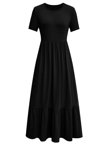 LILLUSORY Damen-Strandkleid, lässig, fließend, lang, gestuft, Schwarz, Klein von LILLUSORY