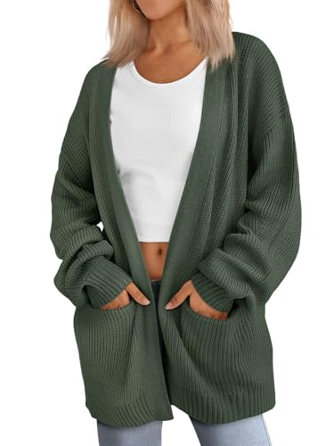 LILLUSORY Damen-Strickjacke, Übergröße, weicher Strickpullover mit Taschen, Dark Sage, XX-Large von LILLUSORY