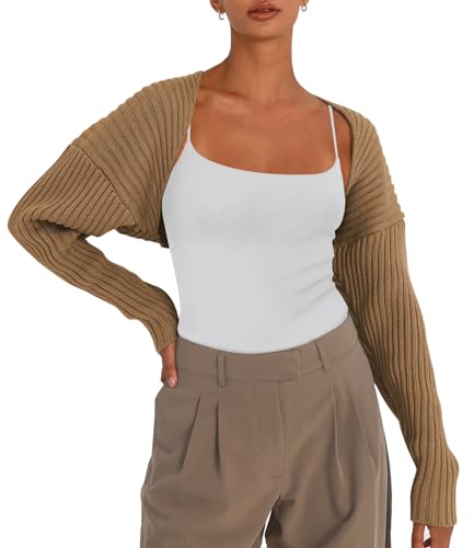 LILLUSORY Damen-Strickjacke, bauchfrei, Bolero, Herbstpullover, niedliches Oberteil, modisch, trendig, langärmelig, Y2K Kleidung, Khaki, Small LILLUSORY Damen-Strickjacke, bauchfrei, Bolero, Herbstpullover, niedliches Oberteil, modisch, trendig, langärmelig, Y2K Kleidung, Khaki, Small von LILLUSORY