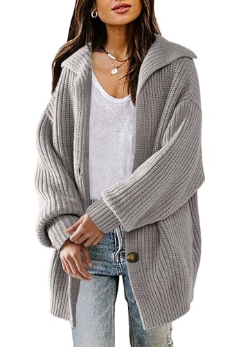 LILLUSORY Damen-Strickjacke 2023 Herbst Slouchy Open Front Button Grobstrick Pullover Mantel, GRAU, X-Groß LILLUSORY Damen-Strickjacke 2023 Herbst Slouchy Open Front Button Grobstrick Pullover Mantel, GRAU, X-Groß von LILLUSORY