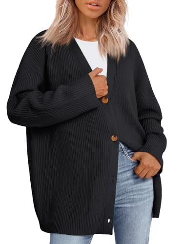LILLUSORY Damen-Strickjacke, Übergröße, Herbst-Outfits, Stoff, modisch, V-Ausschnitt, Knopfleiste, lässig, trendiges Oberteil, Schwarz, X-Groß LILLUSORY Damen-Strickjacke, Übergröße, Herbst-Outfits, Stoff, modisch, V-Ausschnitt, Knopfleiste, lässig, trendiges Oberteil, Schwarz, X-Groß von LILLUSORY
