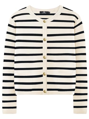 LILLUSORY Gestreifte Damen-Strickjacke, Pullover, Herbst-Outfits, Kleidung, modisch, trendig, langärmelig, Tops, lässig, gestrickt, Damenjacken, Apricot Black, Klein von LILLUSORY