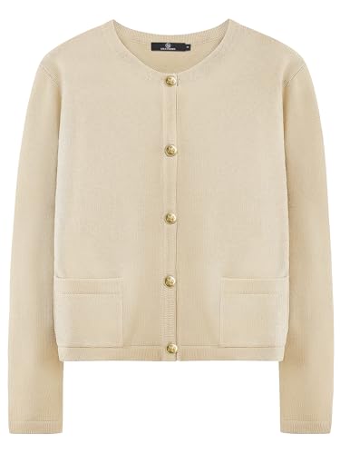 LILLUSORY Damen Strickjacke Pullover 2025 Herbst Oufits Kleidung Mode Trendy Langarm Tops Casual Strickjacken, aprikose, Klein von LILLUSORY