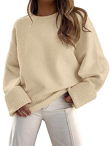 LILLUSORY Damen übergroße Pullover 2023 Herbst Fuzzy Knit Chunky Warm Pullover Sweater, aprikose, Klein von LILLUSORY