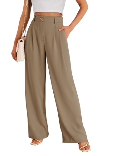 LILLUSORY Damenhose Schlaghose Stoffhose mit weitem Bein, hohe Taille, Business-Freizeithose, Kaffee, Groß von LILLUSORY