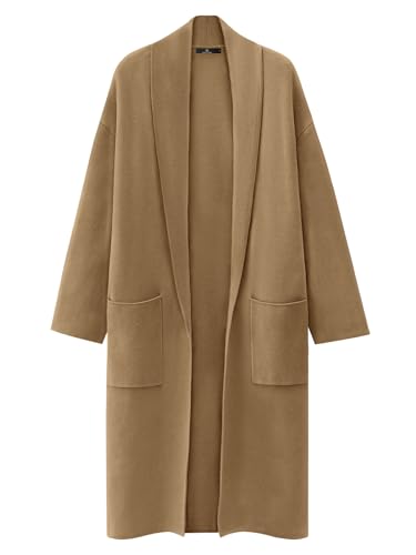LILLUSORY Frauen Übergroße Lange Strickjacke Pullover 2023 Herbst Trendy Coatigan Leichte Jacken Stricken Wintermantel, CAMEL, Mittel von LILLUSORY
