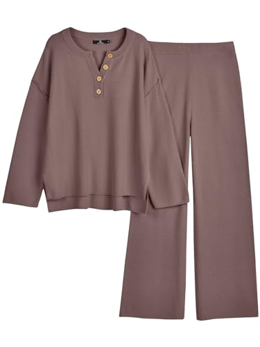 LILLUSORY Mode Kleider 2 Stück Oversize Slouchy 2022 Winter Koordinierte Wohnzimmer Set Bequeme Strickpullover Home Pullover Set, Muskatnuss, M von LILLUSORY