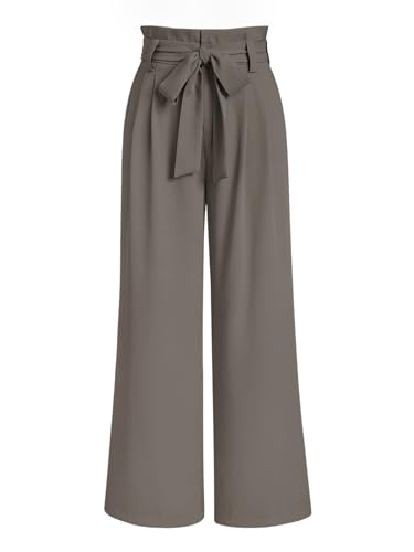 LILLUSORY Paperbag-Hose mit weitem Bein, hohe Taille, Business-Casual-Hose mit abnehmbarem Gürtel, mokkabraun, Groß von LILLUSORY