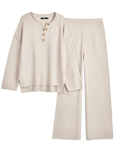 LILLUSORY Trendige 2-teilige Outfits Übergroße Slouchy 2022 Winter passende Lounge-Sets Gemütliche Strick-Loungewear-Pullover-Sets, aprikose, Small von LILLUSORY