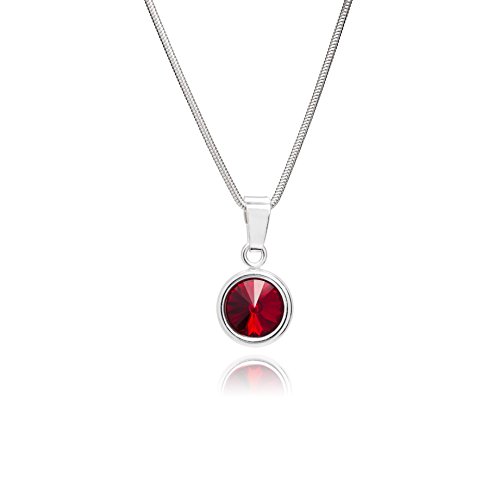 Damen Kette Sterling-Silber 925 Swarovski Elements Anhänger rund rot längen-verstellbar Schmucketui Geschenk Freundin von LILLY MARIE