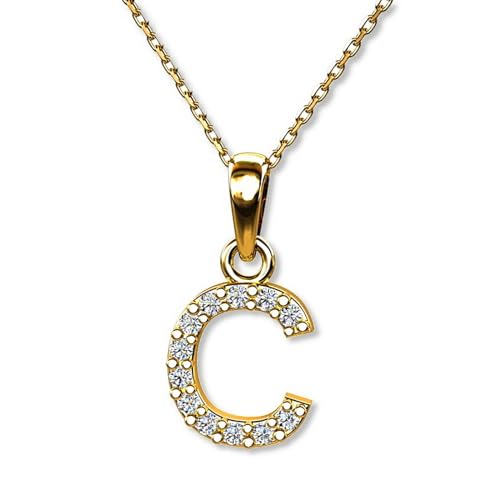 LILLY MARIE Buchstaben Kette Gold 333 Personalisierte Halskette mit Initial Anhänger Buchstabe C Buchstabenkette Damen Namenskette Geschenk für Frauen Weihnachten Geburtstag Valentinstag von LILLY MARIE