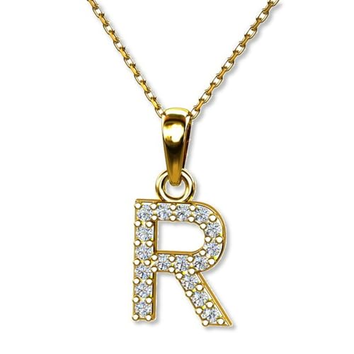 LILLY MARIE Buchstaben Kette Gold 333 Personalisierte Halskette mit Initial Anhänger Buchstabe R Buchstabenkette Damen Namenskette Geschenk für Frauen Weihnachten Geburtstag Valentinstag von LILLY MARIE