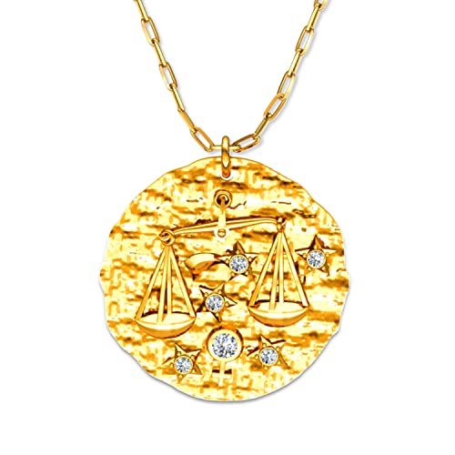 LILLY MARIE Goldene Waage Sternzeichen Halskette Mit Zirkonia Und Verstellbarer Silber Ankerkette von LILLY MARIE