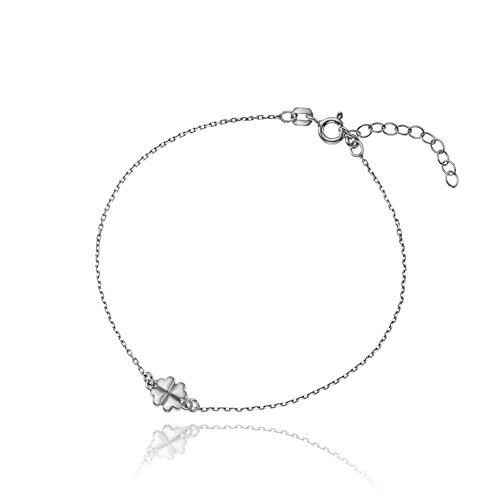 LILLY MARIE Damen Mädchen Armkette Silber Sterling-Silber 925 Kleeblatt Länge flexibel Schmuck-Beutel Geschenkideen für Frauen von LILLY MARIE