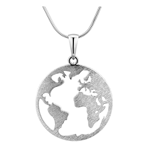 LILLY MARIE Damen zarte Halskette Silber 925 Globus Erde Erdkugel gebürstet silber längen-verstellbar Schmuck-Beutel Kleine Geschenke für Frauen von LILLY MARIE