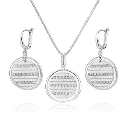 LILLY MARIE Damen Silber-Schmuckset Sterling-Silber 925 Anhänger rund Swarovski Elements Glitzer längen-verstellbar Nachhaltige Verpackung Kleine Geschenke von LILLY MARIE