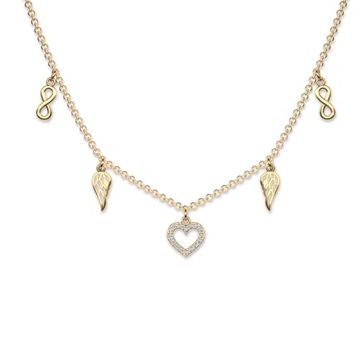 LILLY MARIE Vergoldete Damen-Halskette Mit Herz- Und Flügelanhängern von LILLY MARIE