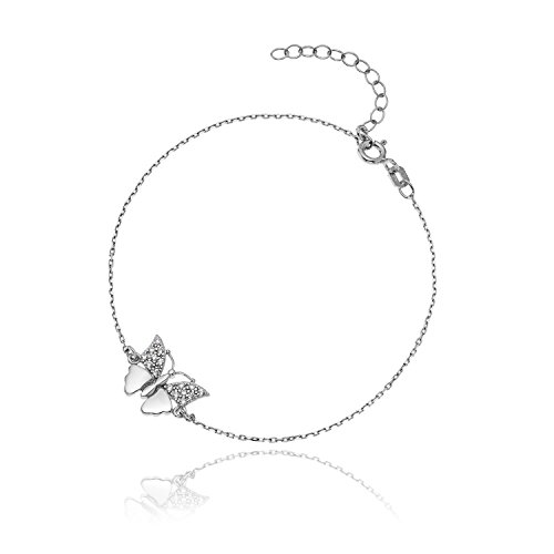 Damen Mädchen Armkette Silber Silber 925 Schmetterling-Anhänger Swarovski Elements Kristalle längen-verstellbar Schmuck-Beutel Geschenk Freundin von LILLY MARIE