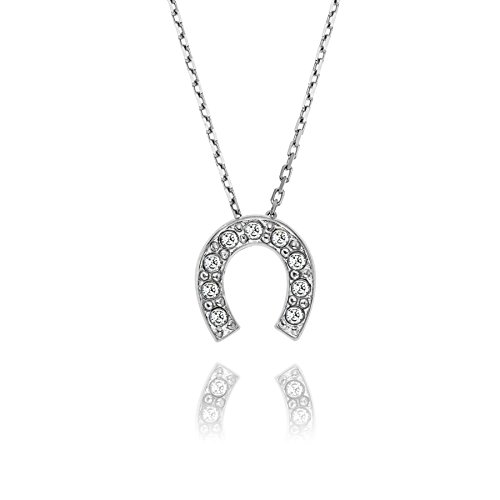 Damen dezente Silberkette Silber 925 Swarovski Elements Hufeisen-Anhänger Glücksbringer farblos längen-verstellbar Satin-Beutel Partner Geschenke von LILLY MARIE