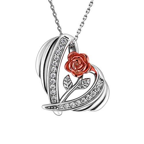 Damen feine Silberkette Sterling-Silber 925 zweifarbiges Herz mit Swarovski Elements klar längen-verstellbar Geschenkverpackung Geschenk für Frauen von LILLY MARIE