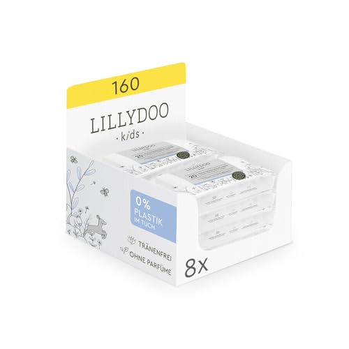 LILLYDOO Feuchttücher Gesicht & Hände 160 Stück (8 x 20), 100% plastikfrei von LILLYDOO