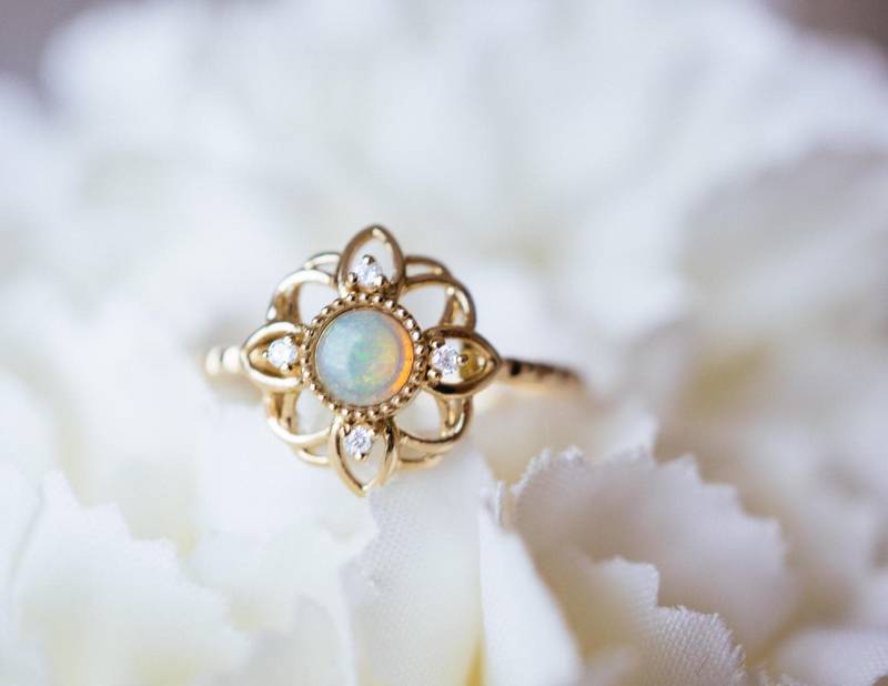 14K 18K Solid Gold Blumen Opal Verlobungsring Diamant Blumenring, Rosegold Platin 14K 18K Solid Gold Blumen Opal Verlobungsring Diamant Blumenring, Rosegold Platin von LILOOKS