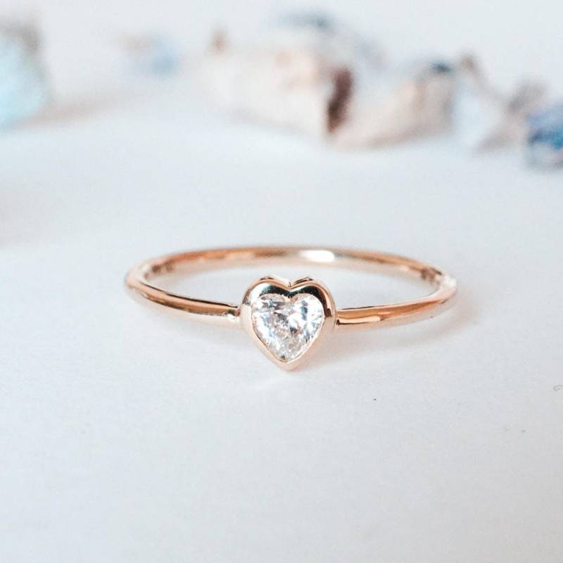 14K 18K Solid Gold Herz Diamant Solitärring Rosegold Verlobungsring Weißgoldring Lab Pinky Rin 14K 18K Solid Gold Herz Diamant Solitärring Rosegold Verlobungsring Weißgoldring Lab Pinky Rin von LILOOKS