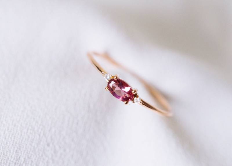 Massiver 18K Gold Rosa Turmalin Diamant Ring Edelstein Pinky Verlobungsring 14K Roségold Platin Weißgold Hochzeit Massiver 18K Gold Rosa Turmalin Diamant Ring Edelstein Pinky Verlobungsring 14K Roségold Platin Weißgold Hochzeit von LILOOKS