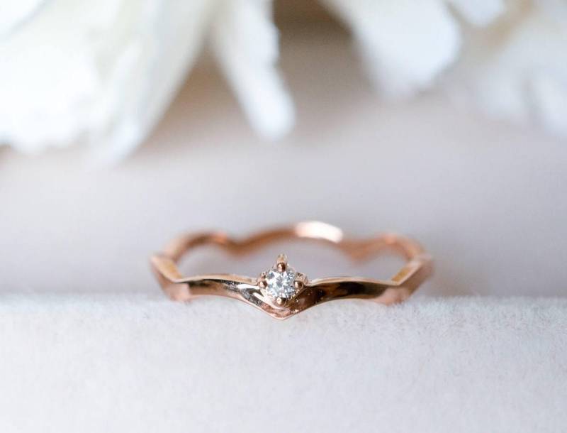 Solide 14K 18K Gold Diamant Welle Ring Roségold Zierlich Verlobungsring Chevron Ehering Platin Versprechen Jahrestag Geschenk von LILOOKS