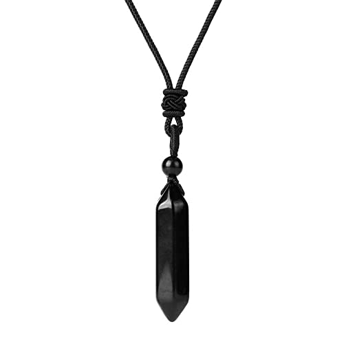 Naturstein Kette Für Damen-Sechseckige Kugelform Natürlicher Schwarzer Onyx Stein Kristallanhänger Halskette – Verstellbare Schwarze Seilkette Kreativ Trendiger Schicker Charme Unisex Schmuck Par von Vineen