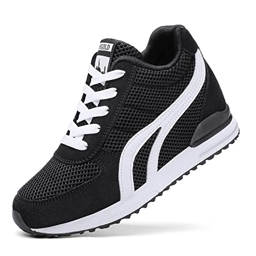 AONEGOLD® Damen Sneakers Wedges Keilabsatz 7cm Sportschuhe Atmungsaktive Mesh Laufschuhe Outdoor Freizeitschuhe Turnschuhe(Schwarz,38 EU) von AONEGOLD
