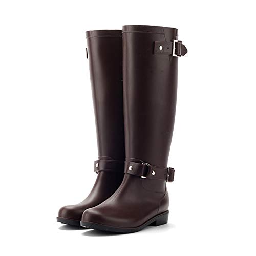 AONEGOLD Gummistiefel Regenstiefel Damen Langschaft wasserdichte Regen Boots Reißverschluss Gartenschuhe(Braun,Größe 40) von AONEGOLD