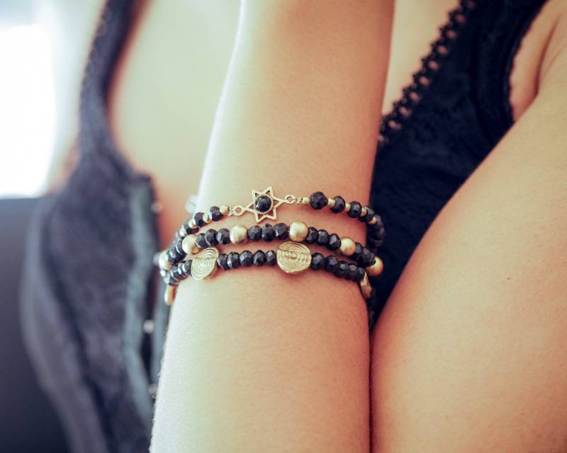 Sechs-Zackiges Stern-Bettelarmband // Davidstern Bettelarmband Schwarzer Onyx Heilstein Armband Frauen Brautjungfer Geschenk von LILYOMofficial