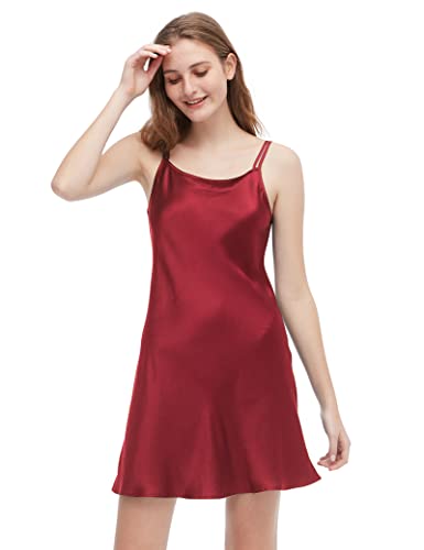 LilySilk Damen Bezaubernd Seide Nachthemd Hauskleid Nachtkleid Nachtwäsche Mini Kurzd 19 MM Silk Sleepwear Unterkleid Frau Rosa Schwarz Rot Negligee unterwäsche Verpackung MEHRWEG(Weinrot,XS) von LilySilk