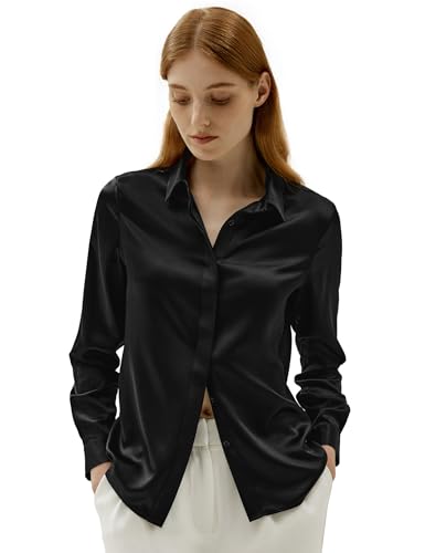 LilySilk Damen Hemdbluse Seide Sommerliche Damenbluse Shirt Klassische Schwarze Bluse - Business (M, Schwarz) Verpackung MEHRWEG von LilySilk