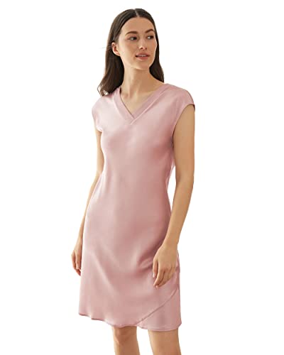 LilySilk 22 Momme Seide Nachtkleider 100% Maulbeerseide V Ausschnitt Nachthemd Damen Lang Negligee Damen Eleganter Sleep Dress XL, Altrosa von LilySilk