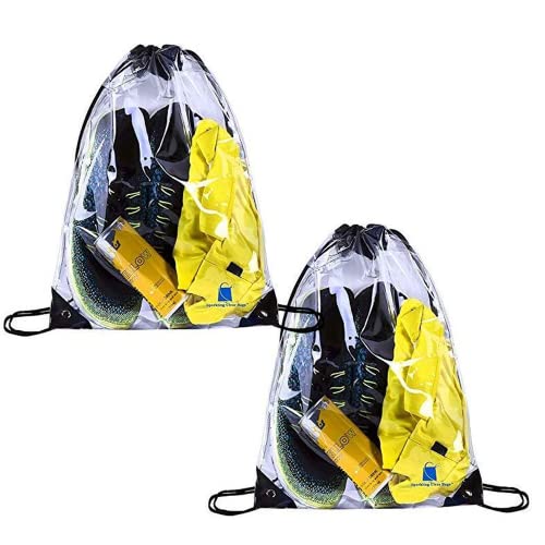 LIMEOW 2 Stücke Turnbeutel Turnsackerl Stoffrucksack Strandrucksack Durchsichtige Tasche Beutel Mit Kordelzug Turnbeutel Wasserdicht Transparente Tasche Clear Bag für Festival Schule Outdoor Reisen von LIMEOW